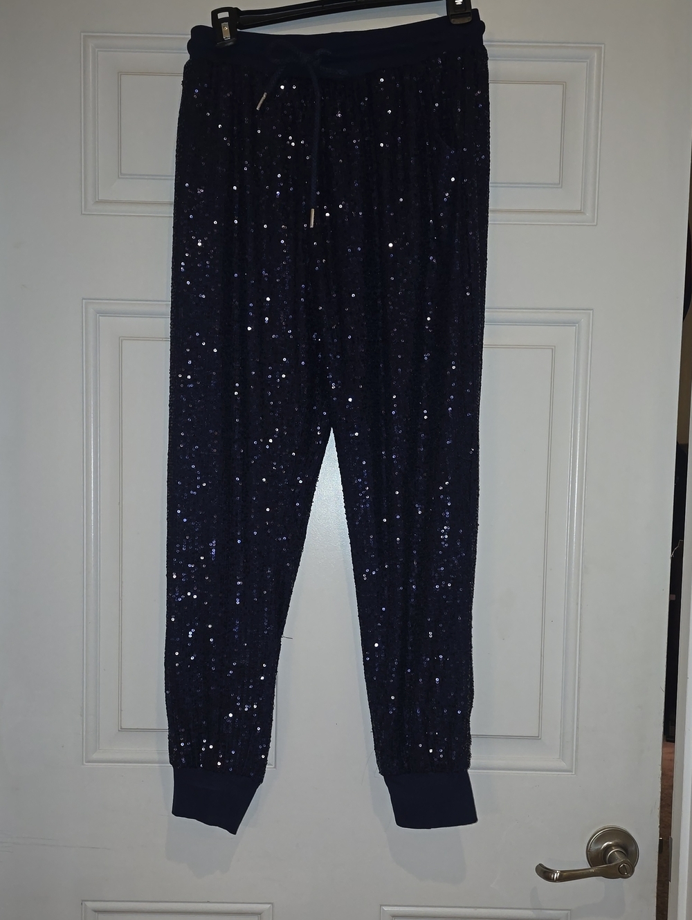 Navy Sequin Jogger Pants - Sparkle